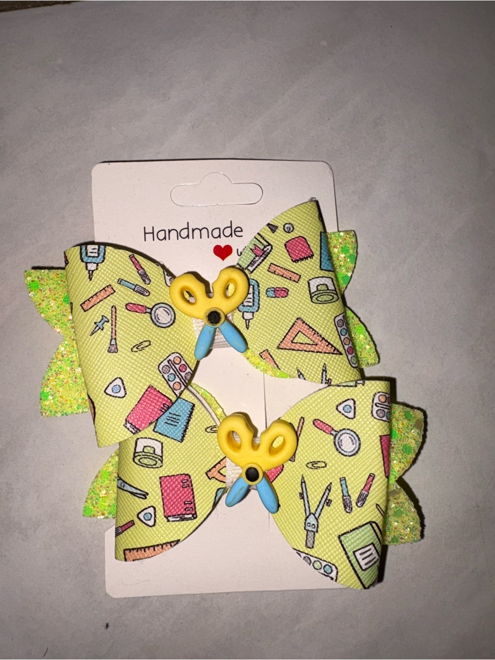 Yellow School Supplies Bow Hair Clips for Kids